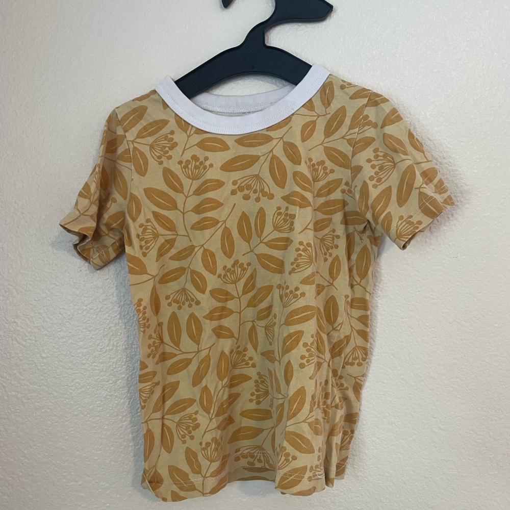Winter Water Factory Leaf Print Short Sleeve Kids Tee Cotton